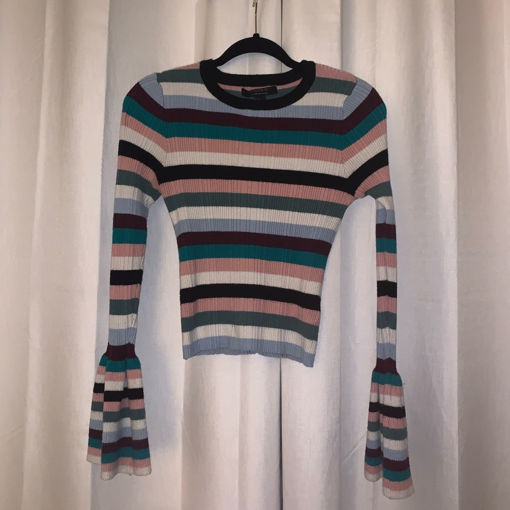 Multi-colored stripped sweater with flared sleeves